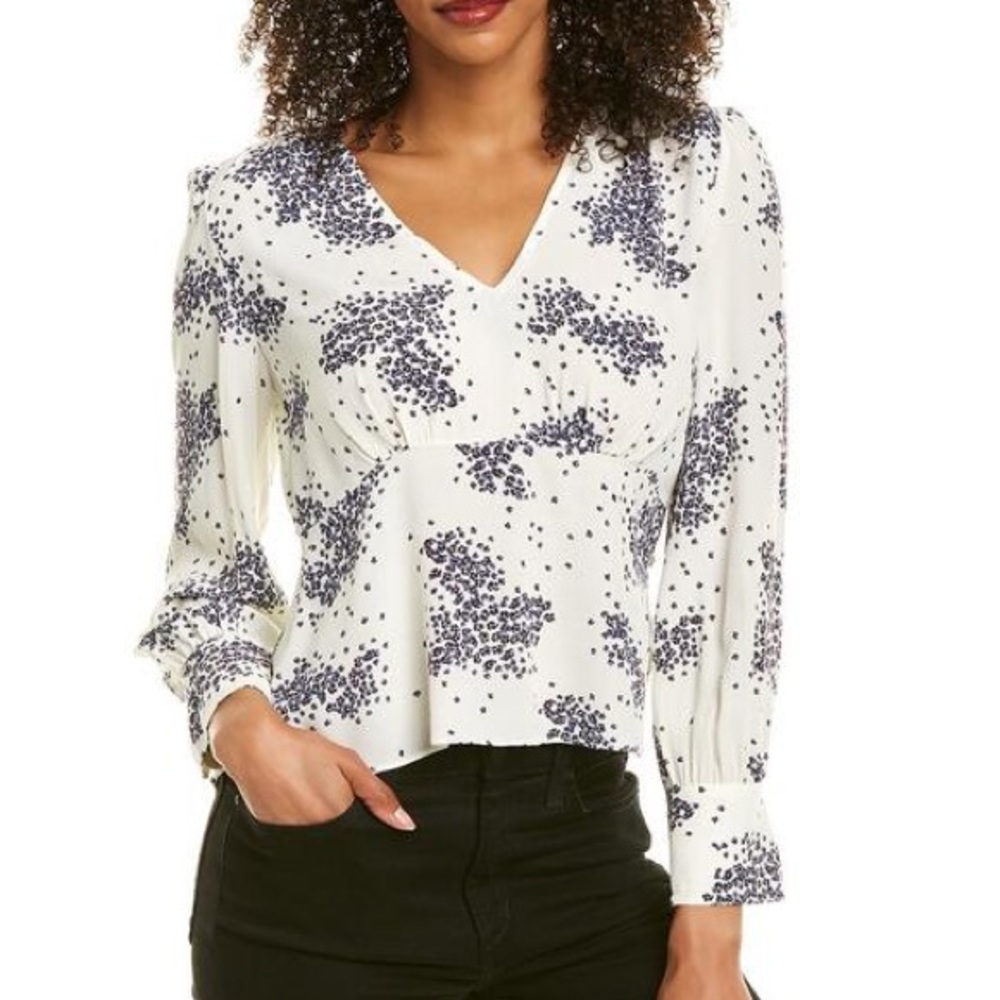 BA&SH Bruce microfloral ditsy floral print shirred v-neck blouse in ecru size M